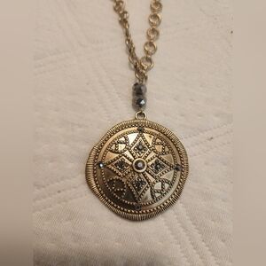 Elegant Goldtone Pendant Necklace By Chico's 16" + 4" Extender Black Beading